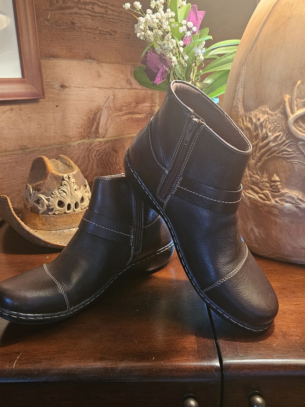 Clarks Brown Leather Ankle Booties